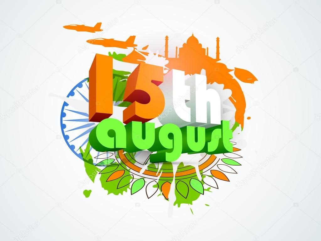 3D text for Indian Independence Day celebration.