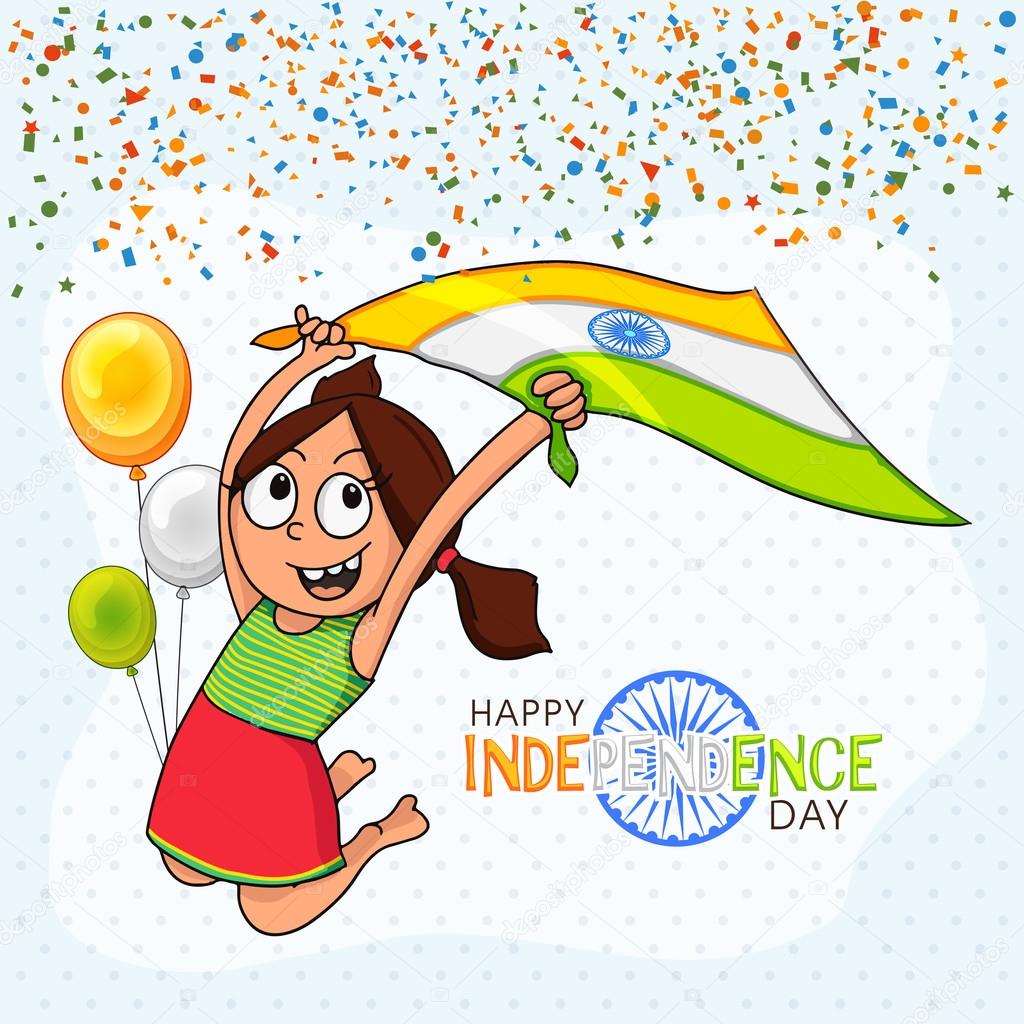 Cute girl with flag for Indian Independence Day.