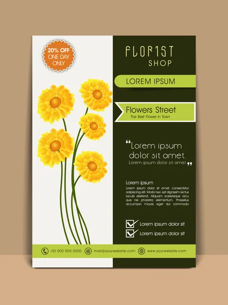 Plantilla de tienda de floristería, banner o diseño de folleto . — Archivo Imágenes Vectoriales