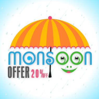 Stylish text with umbrella for Mossoon Season. clipart