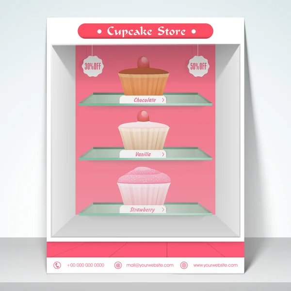 Flyer, sjabloon en menu voor cup cake winkel. — Stockvector