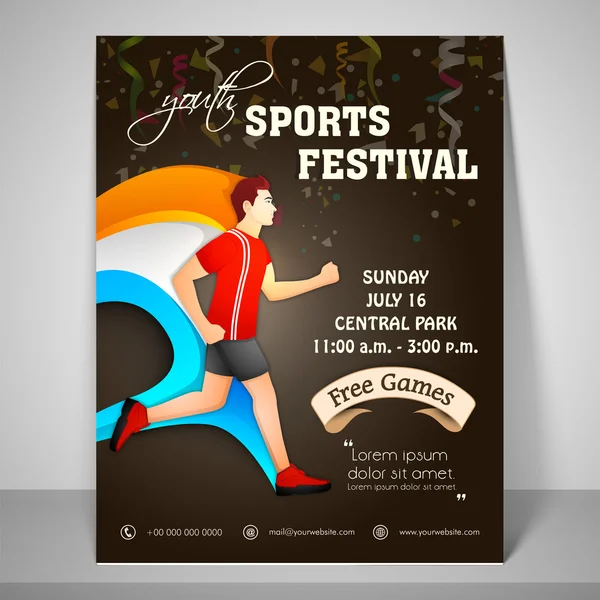 Affiche, bannière et dépliant pour le festival sportif jeunesse . — Image vectorielle