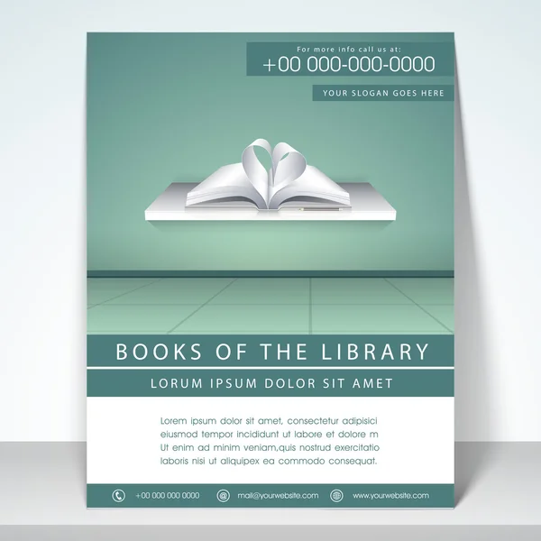 Folheto, modelo e brochura para biblioteca . — Vetor de Stock
