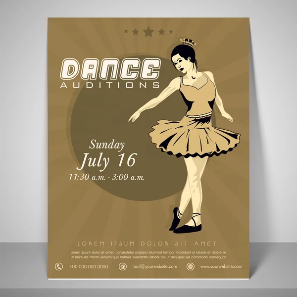 Flyer, template and banner for dance audition. — Stock Vector