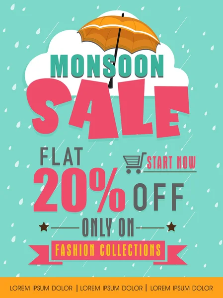 Plantilla, banner o volante para Monsoon Sale . — Vector de stock