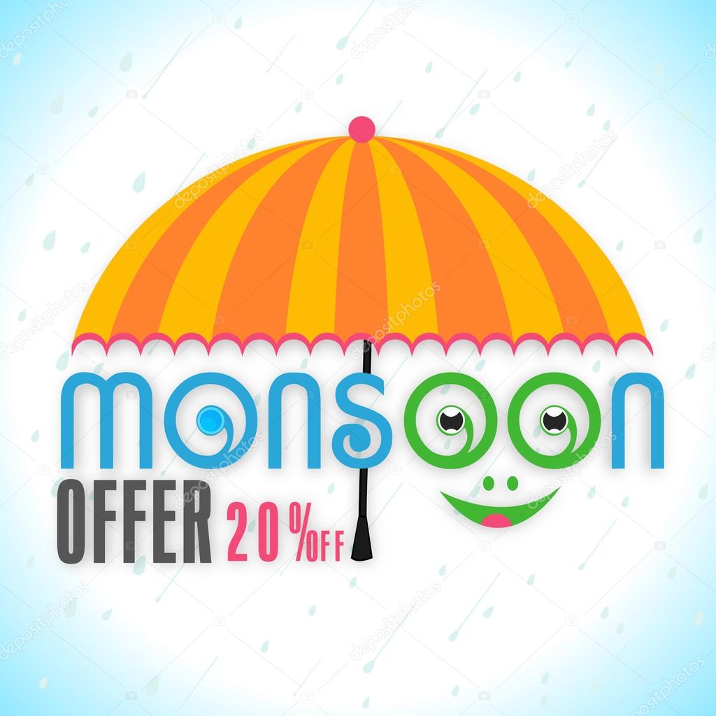 Stylish text with umbrella for Mossoon Season.