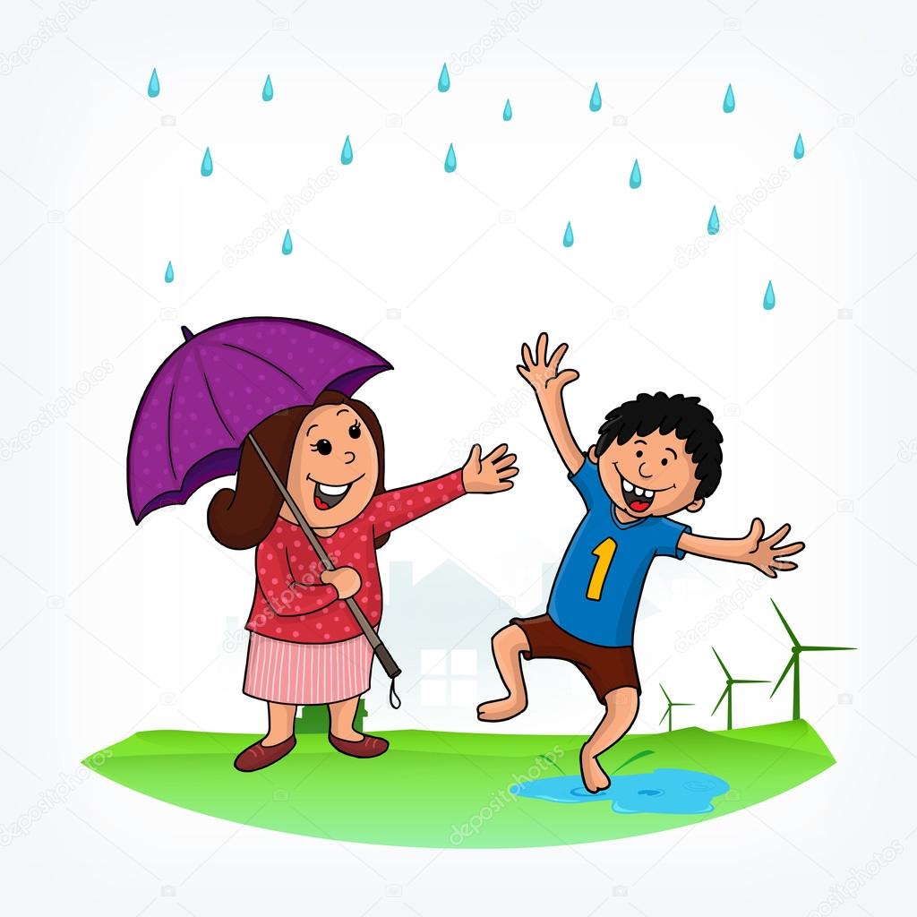 Cute boy with mother for Monsoon Season. Stock Illustration by ...