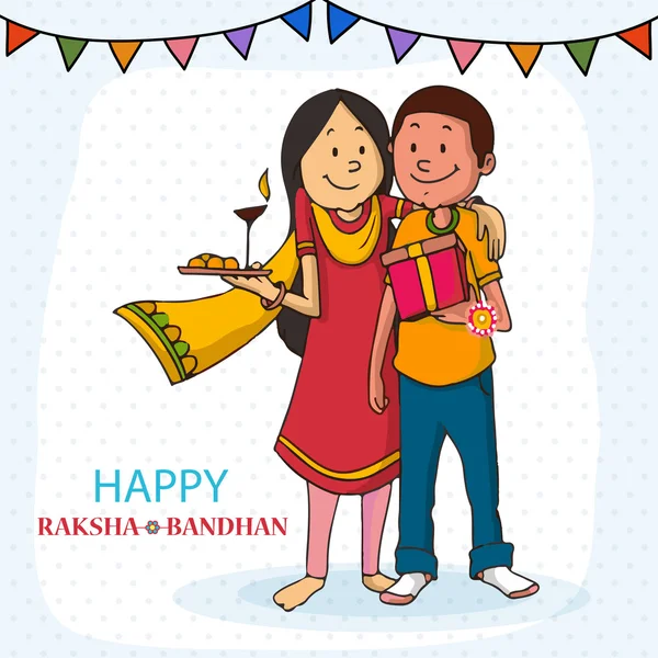 Bror och syster till Raksha Bandhan firande. — Stock vektor