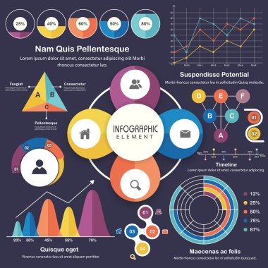 Set of various statistical business infographic elements.