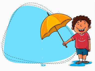 Cute boy with blank frame for Rainy Day.