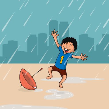 Cute boy for Happy Monsoon Season.