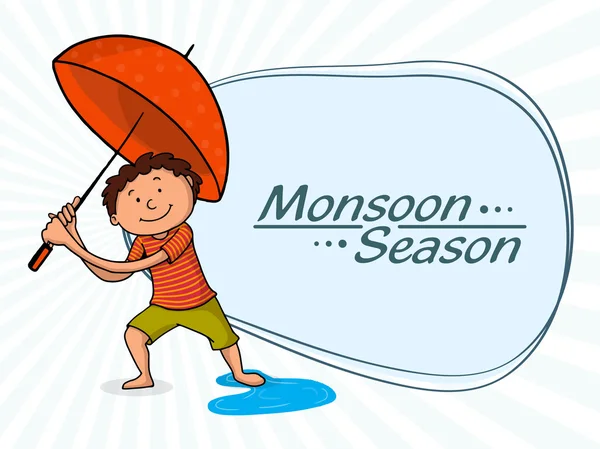 Cute boy for Monsoon Season concept. — 图库矢量图片