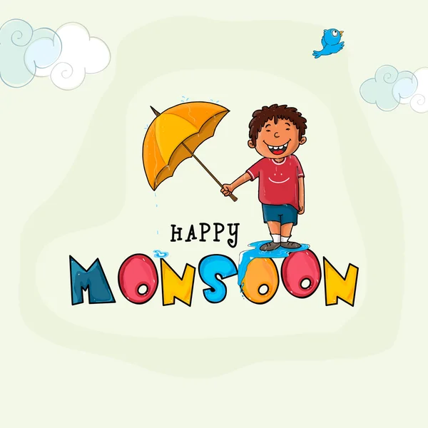 Cute boy for Happy Monsoon Season. — Stock Vector