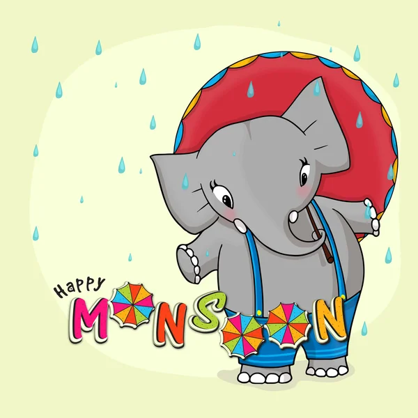 Cute elephant for Monsoon Season. — Stock Vector