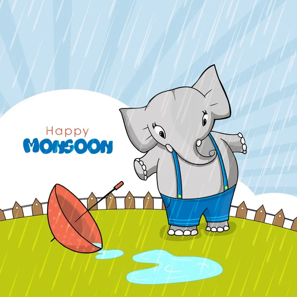 Elefante carino per la stagione dei monsoni . — Vettoriale Stock