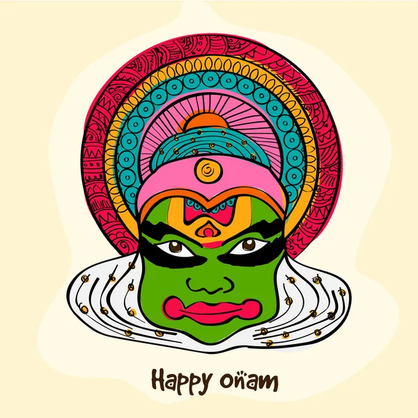 Танцевальное лицо Катхакали для Happy Onam . — стоковый вектор