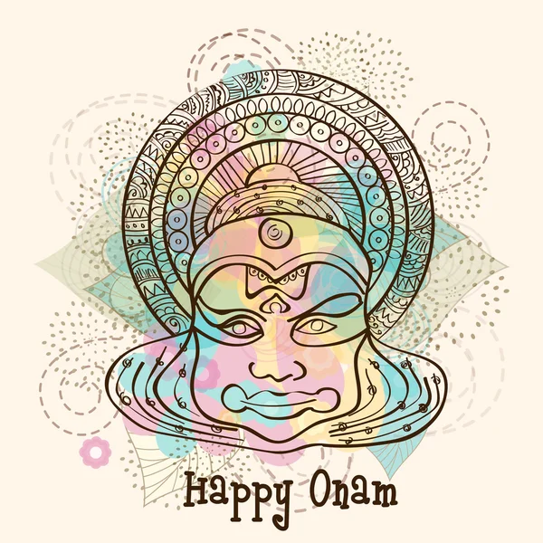 Cara de bailarina de Kathakali para Happy Onam . — Vector de stock