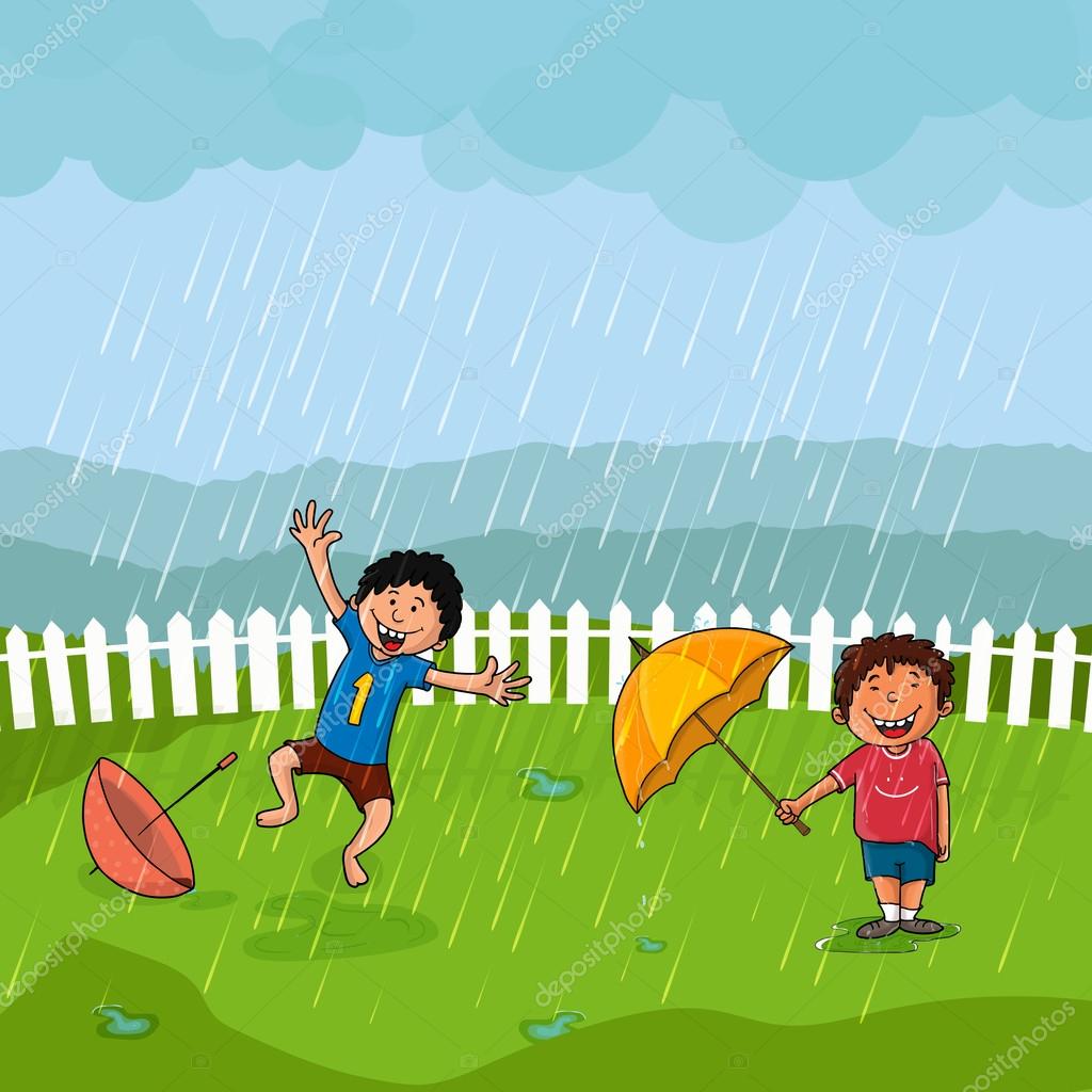 Cute boys in rain for Monsoon Season concept. Stock Vector Image by ©alliesinteract #78386402 Cute boys in rain for Monsoon Season concept. Stock Vector Image by ©alliesinteract #78386402