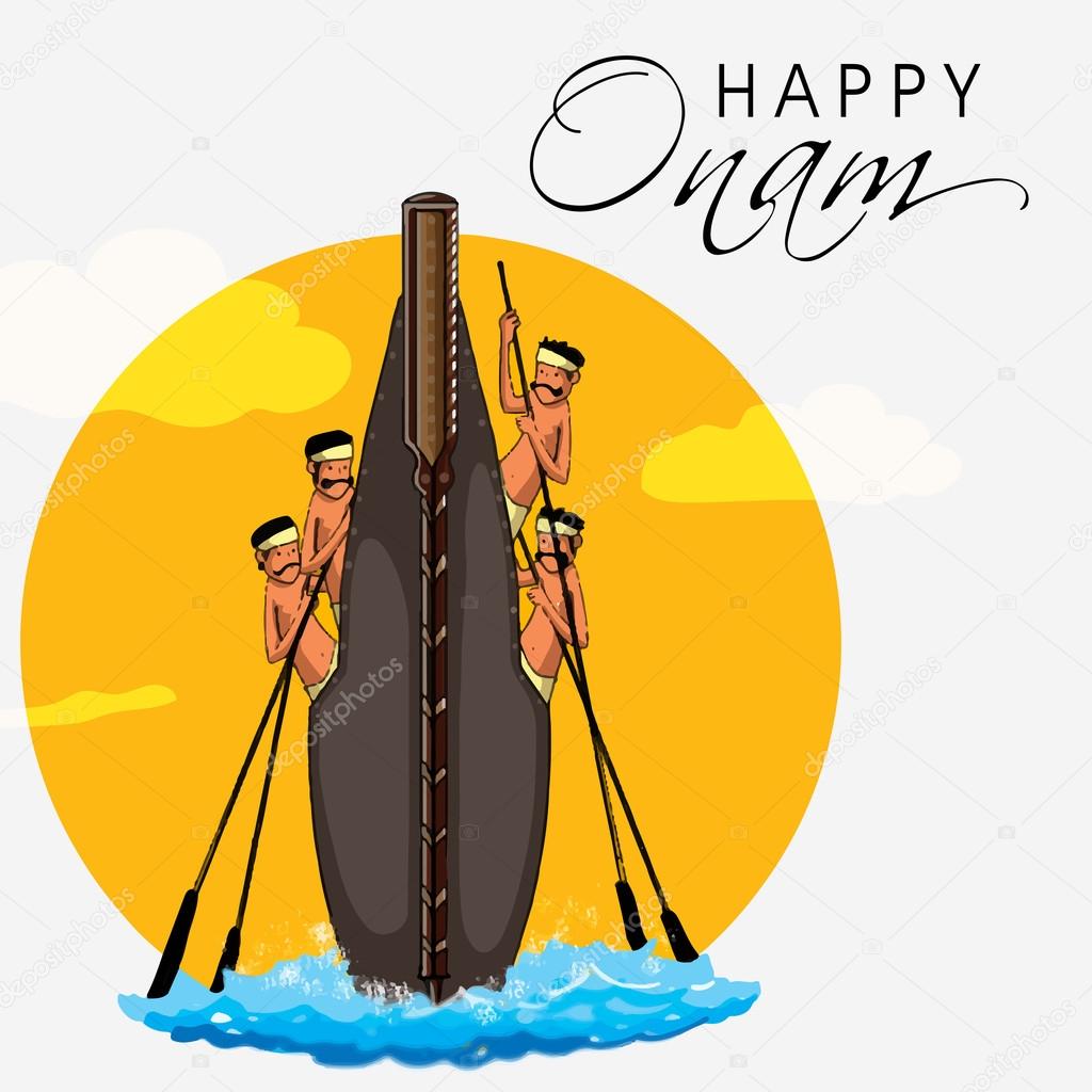 Snake boat with people for Happy Onam.