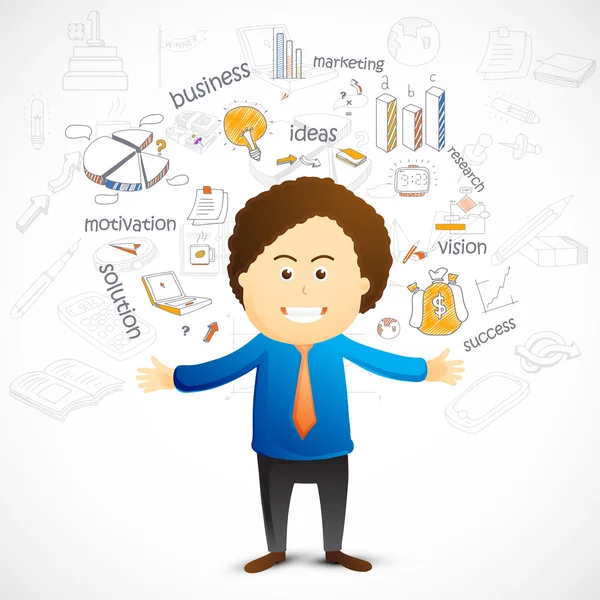 Young businessman with various infographic elements. — Stockvector