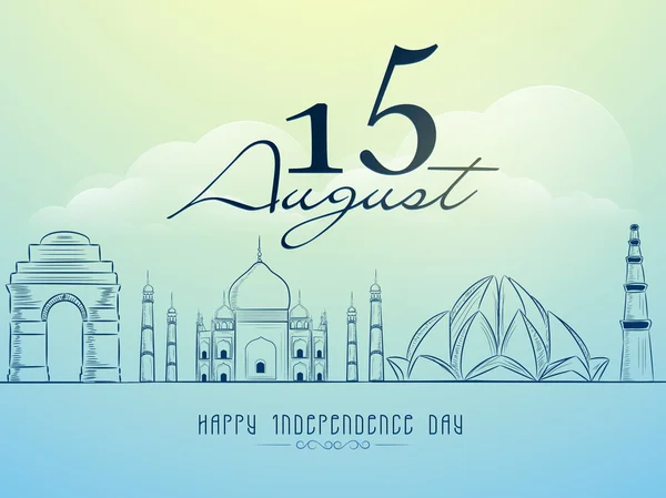 Διάσημα μνημεία για την ινδική ανεξαρτησία ημέρα. — Διανυσματικό Αρχείο