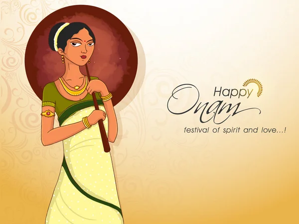 Chica joven para el festival del sur de la India, Onam . — Vector de stock