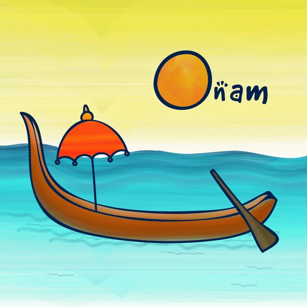 Happy Onam celebration with snakeboat — Stock Vector