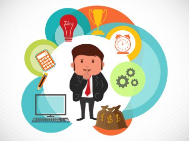 Creative illustration of a thinking businessman.