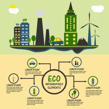 Eco infographic elements with city view.
