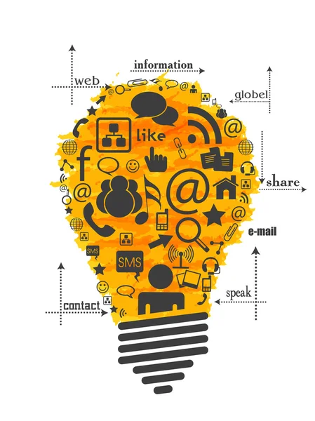 Creative bulb with social media icons. — Stockový vektor