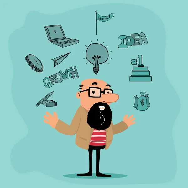 Creative illustration of businessman with various elements. — 스톡 벡터