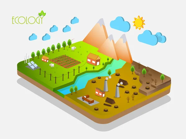 Elementos de la infografía ecológica con vista 3D de la ciudad . — Archivo Imágenes Vectoriales