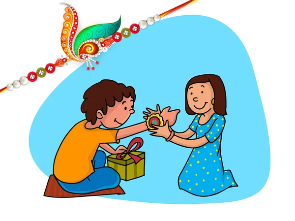 Kız ve erkek kardeşim Raksha Bandhan kutlama için. — Stok Vektör