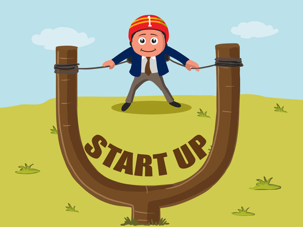 Творческая иллюстрация бизнесмена в рогатке
.