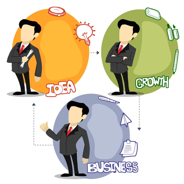 Sticker, tag or label with young businessmen and elements. — Stock Vector