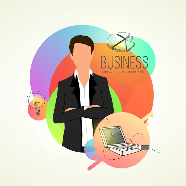 Young businessman with various elements. — Stock Vector