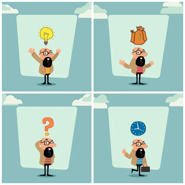 Businessman character in different pose. — Stockvector