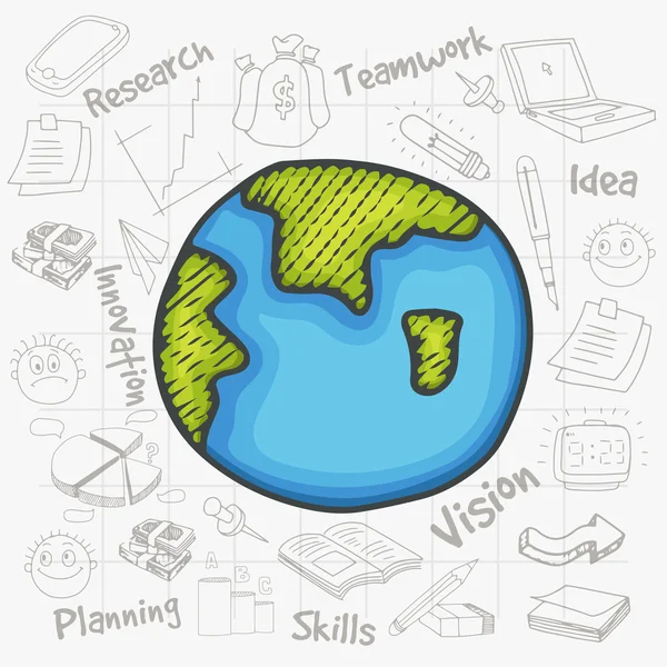 Mother earth globe with various business elements. — Stok Vektör