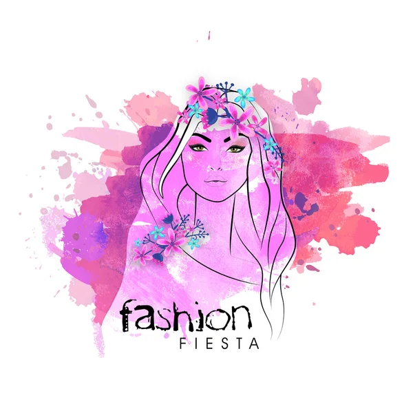 Fashionabla flicka med blommor. — Stock vektor