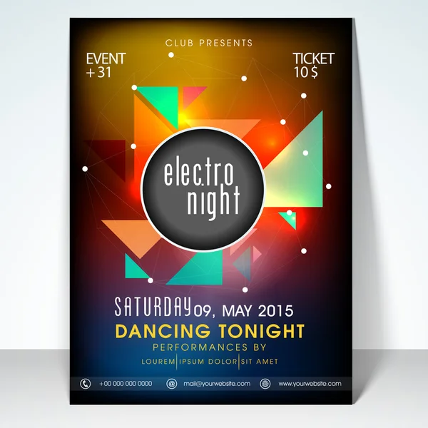 Electro night party fest flyer. — Stock vektor