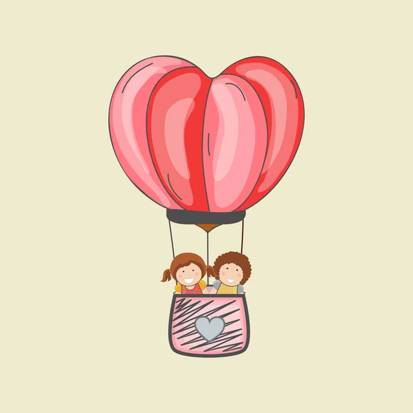 Cute kids in creative hot air balloon. — ストックベクタ