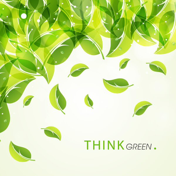 Креативные зеленые свежие листья для Think Green, Save Nature
.