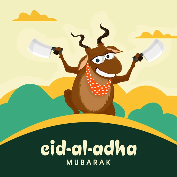 Funny goat with choppers for Eid-Al-Adha. — Stockvector