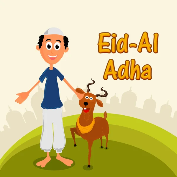 Muslim man with goat for Eid-Al-Adha. — Stockvector