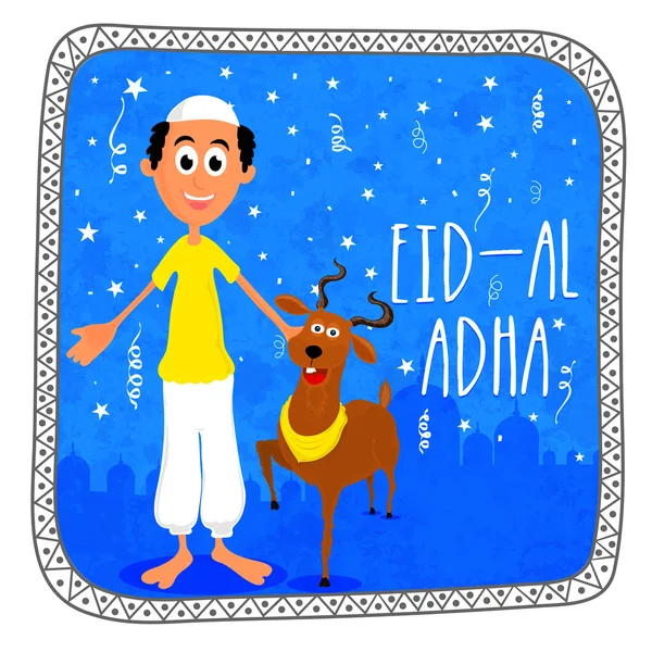 Muslim man with goat for Eid-Al-Adha. — Stock Vector