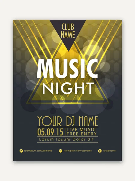 Music Night Party celebration flyer or banner. — Wektor stockowy
