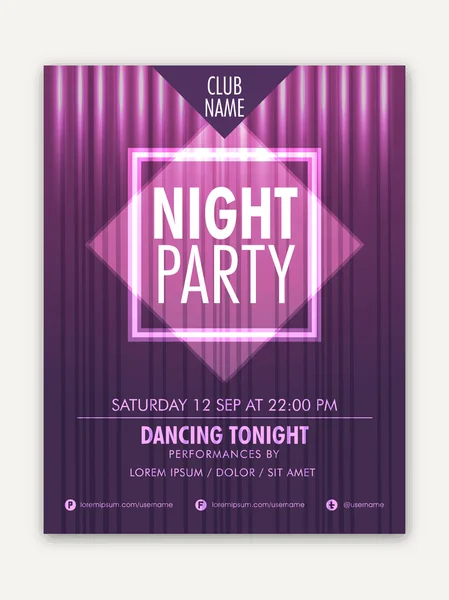 Night Party celebration flyer or banner. — Stock Vector