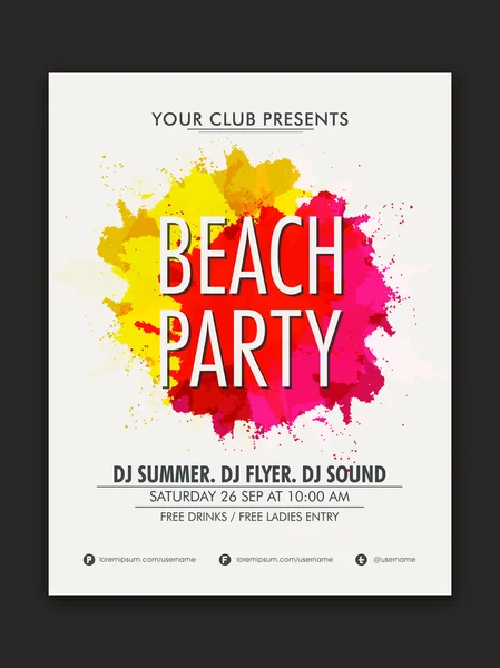 Stylish flyer or banner for Beach Party celebration. — Stock Vector