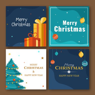 Square Greeting Card Template Set for Merry Christmas and Happy New Year Celebrations.