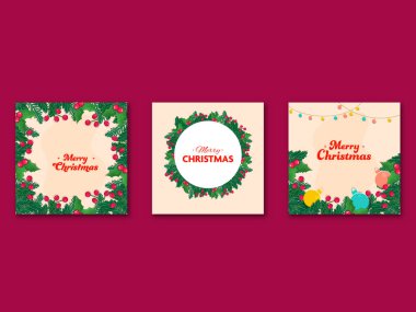 Merry Christams Greeting Card Post Set with Festival Elements in Beige Theme Design.